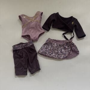 American Girl Isabelle Purple Dance Wrap Sweater Leotard Skirt Scrunch Pants